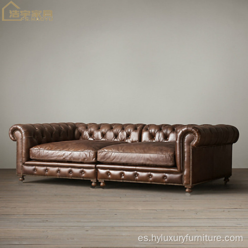 Sofá de esquina de sala de estar de estilo americano chesterfield capitoné